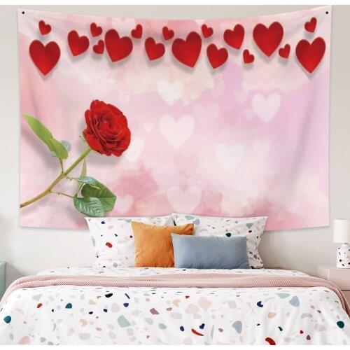 Red Rose Pink Tapestry Vintage Exotic Summer Plant Nature Frame for Bedroom Photography Wall Decor