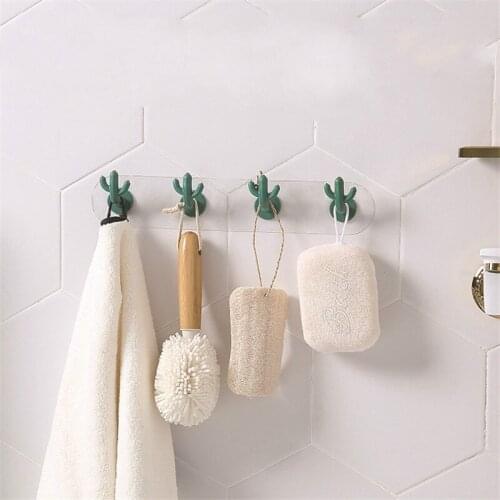 Cactus Shape Clothes Hanger Adhesive Kitchen Wall Door Key Holder Hook For Hanging Hat Scarf Hanger Rack Wall Decoration