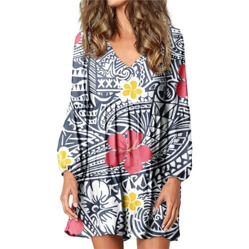 Hycool Summer Sexy V Neck Long Lantern Sleeve Party Dress Plus Size Loose Dress For Pregnant Women Wholesale Polynesian Dresses