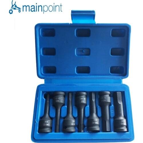 Mainpoint 3/8" Drive Hex Impact Socket Bits 7Pieces H4 H5 H6 H7 H8 H10 H12 Metric Hex Allen CR-MO Ratchet Bit Socket Set