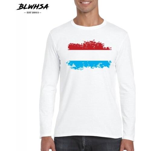 BLWHSA Mens Casual T Shirts Luxembourg Flag Nostalgic Style White Clothing For Mans Long Sleeve Casual T-Shirts big Size Tops