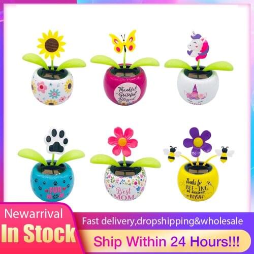 Solar Powered Dancing Flower Car Dashboard Ornaments Swinging Toy Car Accessories Auto Interior Decoration Gifts For Friend