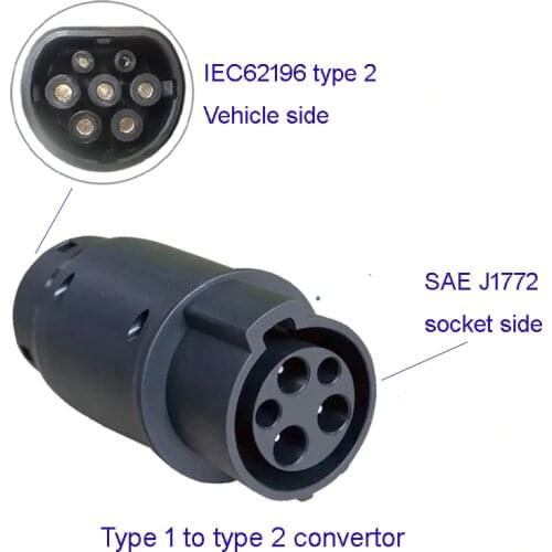 Type 1 to Type 2 Convertor Connector J1772 Adapter SAE J1772 EV Charger