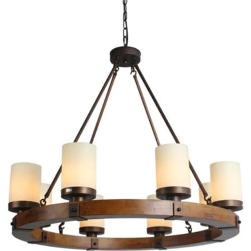 Retro Solid Wood Hanging chandelier LOFT Bar Vintage Industrial Round Rectangle wooden Iron Suspension indoor Lighting Luminaire