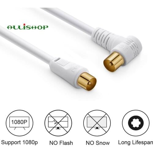 90 Degree Right Angle TV 9.5mm Male to TV Male Coaxial Cable Flylead Aerial Plug to Plug RF RG6 Satellite Antenna Cable