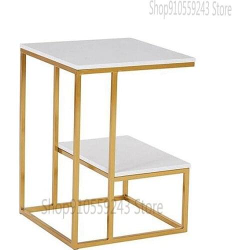 Light Luxury Living Room Sofa Side Table Simple Rock Board Iron Art Small Square Table Bedside Table Marble Coffee Table Telepho