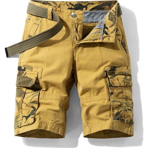 Summer Cargo Short Men Patchwork Color Casual Straight Knee Length Multi-pockets Mens Shorts Large Size 28-38 Cotton Overalls