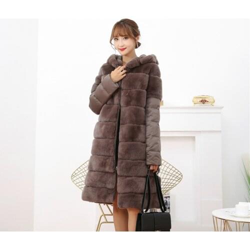 2020rabbit fur coat rabbit fur jacket Stand collar imported rex rabbit coat stripes rex rabbit fur coat high quality natural fur