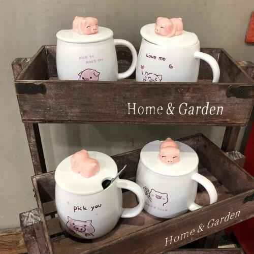 Cute Cartoon Ceramic Cover Pig Scrub Big Belly Ceramic Cup Creative Mug Business Office Cup Student Cup Coffee Cup