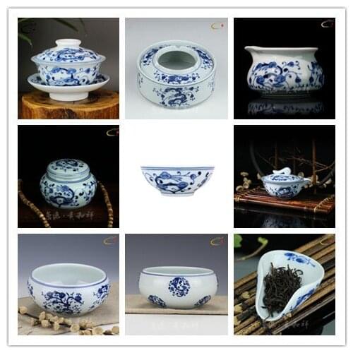 Blue and white Ganoderma lucidum covered bowl ceramic Kung Fu tea set Jingdezhen hand-painted tea bowl and tea cup Sancai