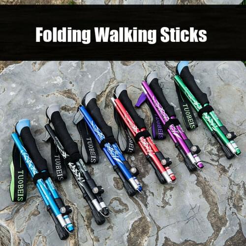 5-section Outdoor Fold Trekking Poles Camping Portable Walking Hiking Stick For Nordic Elderly Telescopic Club Easy Put Into Bag