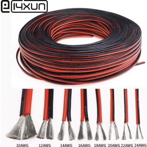 1Meter 2pin Extension Cable Wire Cord 10/12/16/18/20/22/24awg Silicone Electrical Wire Black and Red 2 Conductor Parallel line