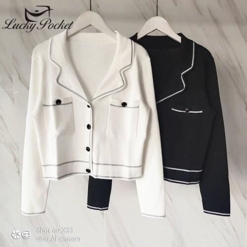 Spring Women New White Stripe Suit Collar Slim Stitching Coat Female Solid Color Outerwear Ladies Casual Coats Knitted Tops ZM81