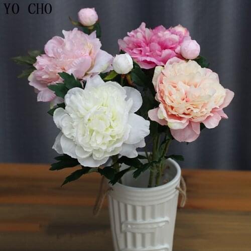 YO CHO Rose Peony Artificial Silk Flowers Big Peony Head Flower Branch Home Party Spring Wedding Decoration Mariage Fake Flowers