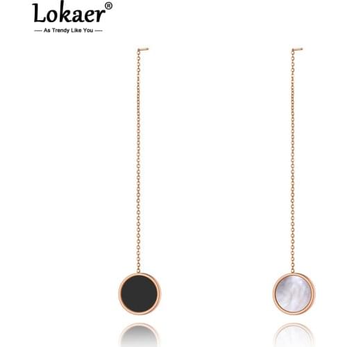 Lokaer Titanium Stainless Steel Acrylic & Shell Tassel Earrings Rose Gold Fashion Bohemia Dangle Earrings For Women Girls E20186