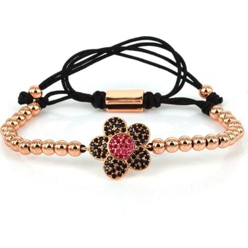 Women New Brand Anil Arjandas Bracelet Rose Gold Micro Pave CZ Sunflower Beads Briading Macrame Bracelet for Women ZZB-26