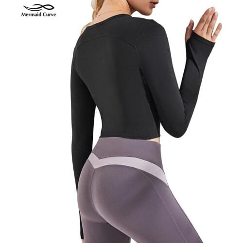 Mermaid Curve Sports Top Women Long Sleeve Crop top Yoga Shirt Spring Autumn Chest Hollow Quick Dry Fitness Training T-shirt
