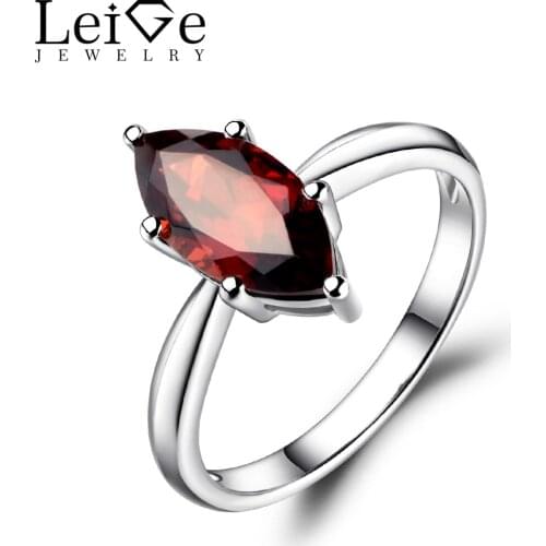Leige Jewelry Natural Garnet Engagement Promise Rings Sterling Silver 925 Marquise Cut Solitaire Ring Red Gemstone Fine Jewelry
