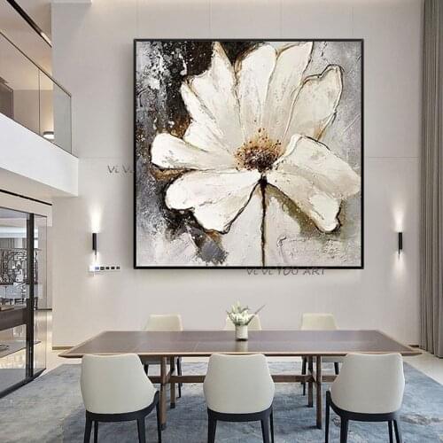 100% Stylish Hand-Painted Abstract Oil Modern Minimalist Nordic Romantic Daisy American Living Room Dining Room Home Decoration