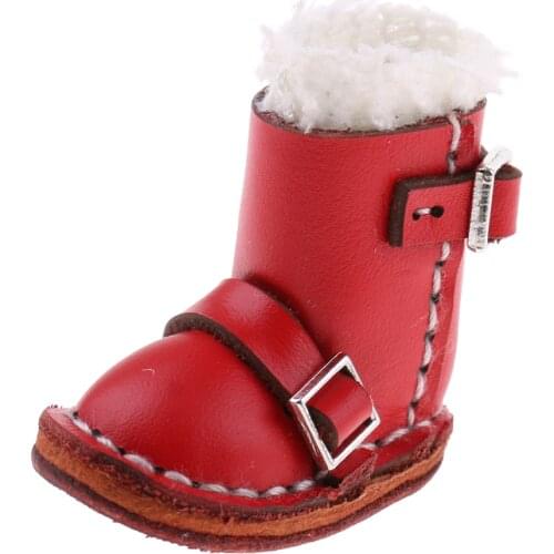 12 Inch Dolls Shoes Red PU Leather Buckle Boots for Blythe Doll Clothing
