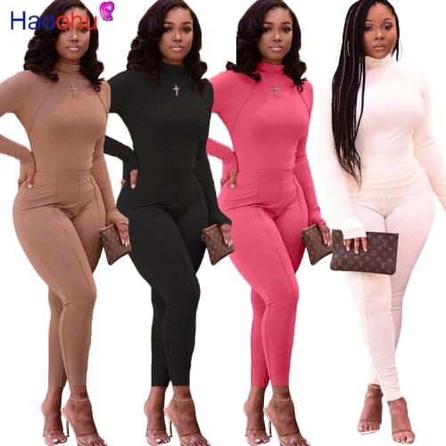 2021 Spring New 2 Piece Set Turtleneck Long Sleeve Slim Fit Tops Pencil Legging Birthday Club Outfits for Women Matching Suits