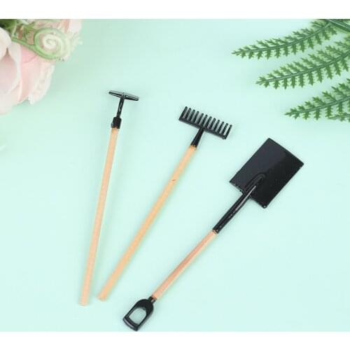 3Pcs/Set 1:12 Scale Dollhouse Miniature Shovel Hoe and Pitchfork Farming Tools Fairy Garden Accessories Furniture Toys