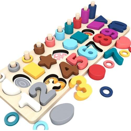 3 in 1 Baby Montessori Math Toys Kids Educational Wooden Toys Count Numbers Matching Digital Shape Match Early Learning Toy Gift