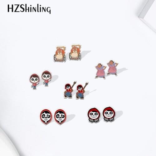 Coco Cartoon Pattern Acrylic Stud Earrings Resin Epoxy Ear Jewelry