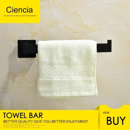 Free shipping SUS304 stainless steel black seamless self adhesive towel bar towel holder bathroom accessory