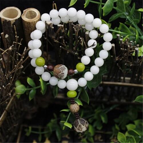 White Bodhi Seed Bracelets Carved Lotus Flower Pendant hand string Buddha Lucky Women Men Prayer Mala Tibetan Buddhism Jewelry