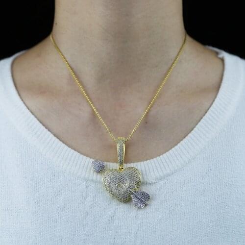 New arrived big heart arrow Pendant Necklace Silver Color Iced 5MM cz Tennis Chain Cubic Zirconia Fashion Women hip hop Jewelry