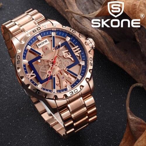 SKONE Fashion Top Luxury Brand Men Copy Mechanical Quartz Stainless Steel Watch Summer Autumn Military Simple Gear Watch 7503