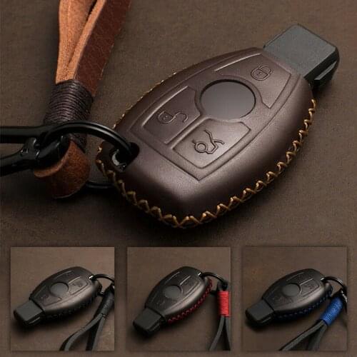 Genuine Leather Car Key Cover Keychain Case for Mercedes benz CLS CLA GL R SLK AMG A B C S Class Remote Holder Accessories