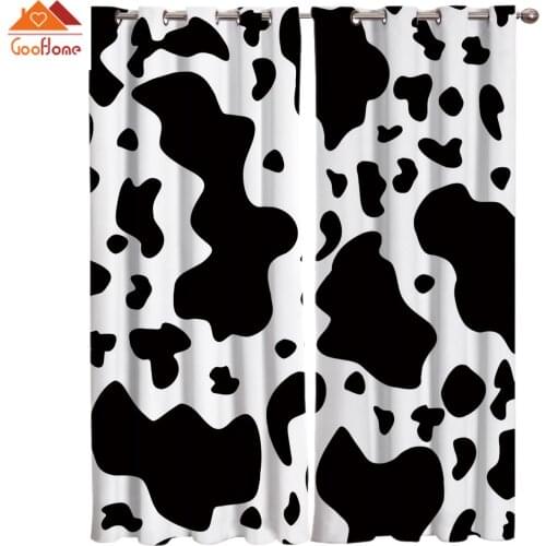 Black And White Graffiti Cow Spot Window Curtains Living Room Outdoor Fabric Drapes Curtain Home Decor