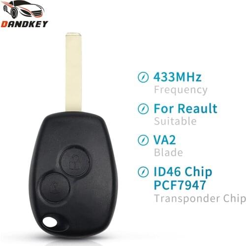 Dandkey For Renault Trafic Twingo Symbol Dacia Duster Logan Sandero Remote Car Key PCF7947 Chip 433MHz 2 3 Buttons Control Key