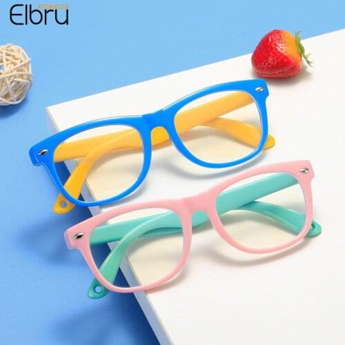 Elbru Fashion Anti Blue Light Kids Glasses Candy Color Square Boys Girls Blue Light Blocking Reader Goggle Eyewear Eyeglasses