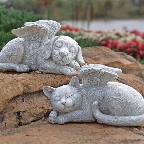 Pet Cat Dog figurines Cute Angel animal figurines Decoration Miniature Cat Dog Animal Figurine Resin Craft Mini Garden Ornament