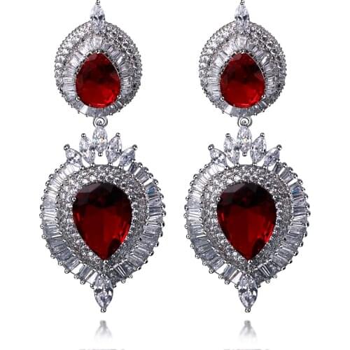 GrandLuxury Wedding Earrings Setting with Cubic Zirconia Handmade jewelry Big Drop Earrings Allergy Free