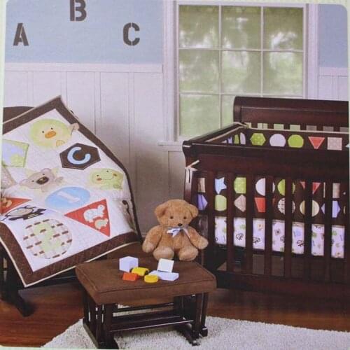 Baby Bedding Set 6Pcs Cotton Cot Bedding Set 3D Embroidery Letter Animal Crib Bedding Set include Quilt Bumper Mattress Cover
