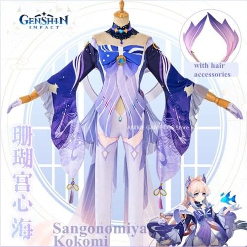 Kokomi Genshin Impact COS Sangonomiya Kokomi 5-Star Game Anime Cosplay Costume Female Animation Role Play Chinese Dress Suit Wig