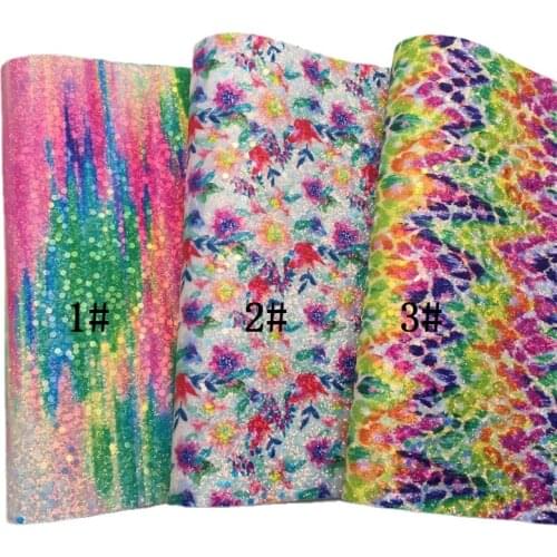 LEOsyntheticoDIY Rainbow Leopard Flowers Chunky Glitter Vinyl Fabric Sheet Felt Backing Synthetic Leather Faux Vinil DIY R174
