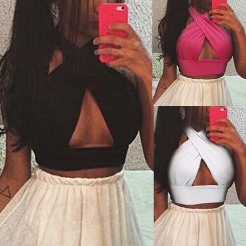 Summer New Sexy Women Halter Backless Cross Strapless Stretch Thin waistcoat T-Shirt Bra Tops Halterneck Shirt