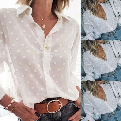 Fashion Womens Polka Dot Printed T Shirt Long Sleeve Loose Casual Plus Size Tops