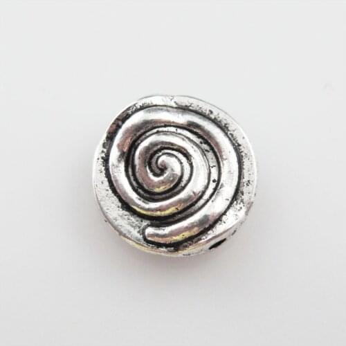 Fashion 25Pcs Tibetan Silver Color spiral Rotating Round Flat Spacer Beads Charms 12mm