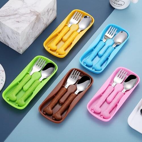 Baby Cartoon Feeding Stainless Steel Fork Spoons Set Children Tableware Spoon Picnic Set Gift Kids Learning Eat Training Tool