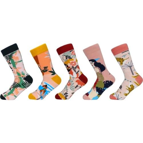 1 pair Women Men socks Funny Beauty illustration animal creative art Hosiery Streetwear Skate Harajuku cotton socks