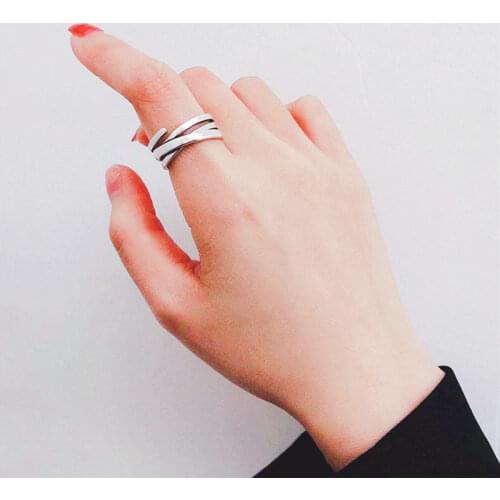 925 Sterling Silver Novelty Simple Multi-layer Line Adjustable Rings For Women Gift Trendy Silver S-R408