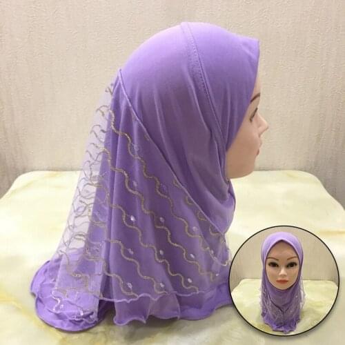 New 2-7 Little Girl Headscarf Muslim Islamic Scarves Fashion Beautiful Net Gauze With Star Multi-functional 50cm Soft Headscarf