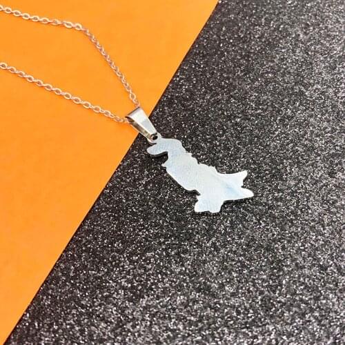 New Stainless Steel Chain Necklace Pakistan Map Pendant Necklaces for Women Choker Statement Necklace Pakistani Ethnic Jewelry
