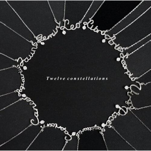 Real 925 Sterling Silver Twelve Constellations Pendant Necklace For Women Statement Cubic Zircon Chain Necklace Party Jewelry